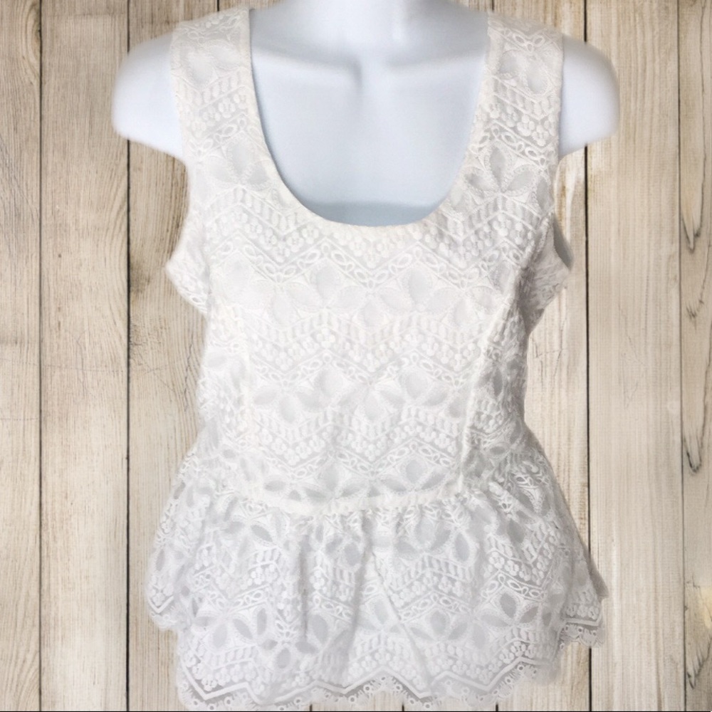 francesca's blue rain white lace peplum top